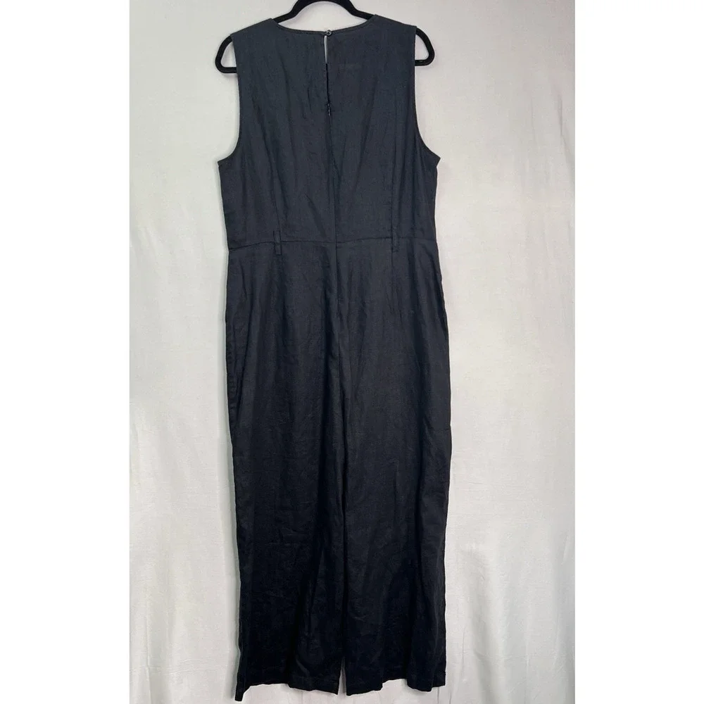 REFORMATION Naomi Linen Jumpsuit Black Women's Size 12 (Missing matching‎ belt)